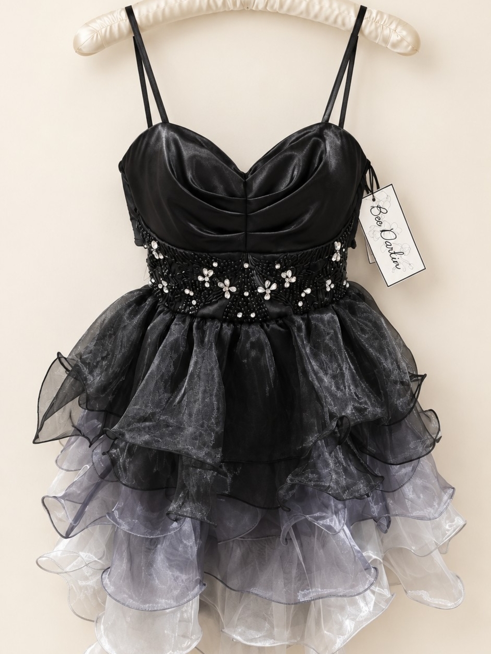 Bee Darlin Black & Silver Ruffle Party Dress – Size 5/6, NWT